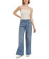 Фото #5 товара Women's Cut-Hem High-Rise Wide-Leg Belted Cotton Denim Jeans