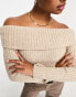 ASOS DESIGN Petite off shoulder jumper in chunky rib in oatmeal