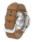 ფოტო #4 პროდუქტის White Silver Tone Dial with Silver Tone Steel and Bright Brown Leather Watch 44 mm