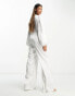 Фото #4 товара Extro & Vert Bridal plunge front satin jumpsuit with balloon sleeves