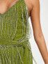 ASOS DESIGN embellished fringe mini dress with tie waist detail in lime