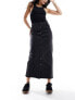 Object buttondown denim maxi skirt in black