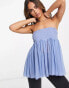 Фото #2 товара Free People lace detail floaty tube top in chambray blue