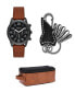 Men's Quartz Cognac Polyurethane Leather Watch 48mm Gift Set