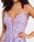 Фото #4 товара Juniors' Floral-Sequin High-Slit Strappy Gown, Created for Macy's