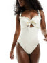 Фото #7 товара Miss Selfridge broderie corset detail tie front swimsuit in cream