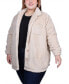 Фото #3 товара Plus Size Long Sleeve Button Front Sherpa Jacket