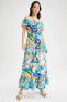 Фото #3 товара Платье женское длинное с открытыми плечами, с принтом цветов и оборками DeFacto Maxi Viskon