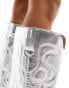 Фото #4 товара Public Desire Wide Fit Austine knee boot with western stitching in metallic silver
