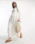 Фото #4 товара ASOS DESIGN broderie and pin tucks long sleeve tiered maxi tea dress in white