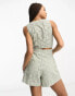 ASOS DESIGN brodeire button through playsuit in sage