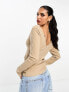 ASOS DESIGN super soft ribbed cross front top in camel