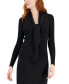 ფოტო #1 პროდუქტის Women's V-Neck Removable-Scarf Ribbed Sweater