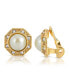 Gold Tone Imitation Pearl Crystal Round Button Clip Earring