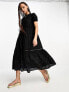 New Look broderie smock midi dress in black