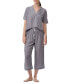 ფოტო #1 პროდუქტის Women's 2-Pc. Notched-Collar Cropped Pajamas Set