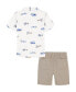 Baby Boys Short Sleeve Printed Slub Polo Shirt and Twill Shorts Set