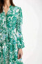 Kaçık Yaka Desenli Maroken Uzun Kollu Midi Elbise C3386ax24sm