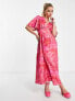 Twisted Wunder flutter sleeve maxi dress in pink and red star print