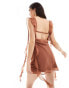 ASOS DESIGN cowl neck mini dress with frill detail in chocolate