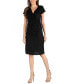 ფოტო #2 პროდუქტის Faux Wrap over Dress with Cap Sleeves