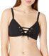 Фото #1 товара Seafolly Women's 236673 Inka Rib Lace Up Bikini Top BLACK Swimwear Size 4