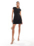 Kaiia tailored pocket detail cap sleeve mini dress in black