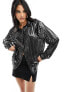 Pimkie metallic pleated oversized shirt in black