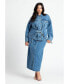 ფოტო #2 პროდუქტის Plus Size Denim Jacket With Cinched Waist