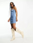 Bershka bandeau corset denim mini dress in light blue