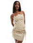 Simmi leather look ruched corset top co-ord in beige