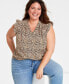 ფოტო #1 პროდუქტის Trendy Plus Size Leopard-Print Ruffle-Sleeve Top, Created for Macy's