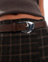 ASOS DESIGN angled buckle waist and hip jeans belt in chocolate