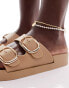 Фото #4 товара London Rebel wide fit double buckle footbed sandals in beige