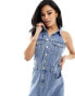 In The Style denim halterneck button through dress in blue