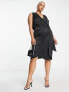 Never Fully Dressed Plus sleeveless satin wrap midi dress in black