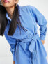 ASOS DESIGN – Hemdblusenkleid aus blauem Cord mit Bindegürtel