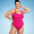 Фото #1 товара Women's Square Neck Pucker High Leg One Piece Swimsuit - Shade & Shore Hot Pink