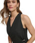 Women's V-Neck Belted Sleeveless A-Line Dress