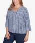 Plus Size Lets Rendez-Blue Printed 3/4 Sleeve Top New Navy Multi, 3X - фото #3