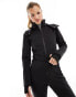 ASOS 4505 Ski Petite water repellent belted ski suit with faux fur hood in black