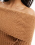 Фото #3 товара ASOS DESIGN knitted off shoulder bardot jumper in teddy yarn in tan