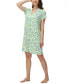 ფოტო #4 პროდუქტის Women's Printed Notch Collar Short Sleeve with Ruffle Sleepshirt Nightgown