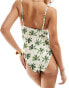 ASOS DESIGN v-front swimsuit in green palm