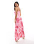 Vero Moda Petite satin square neck maxi slip dress in pink daisy print Розовый, L - EU 40 - фото #3