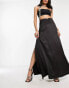 Flounce London maxi skirt with side split in black