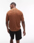 Topman knitted diamond pattern pointelle polo in brown Коричневый, 2XL - Chest 46-48 - фото #3