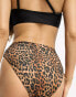 Фото #2 товара ASOS DESIGN Petite mix and match rib high leg high waist bikini bottom in leopard print