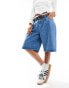 ASOS DESIGN denim pleated jorts in mid blue