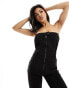 Фото #6 товара In The Style bandeau denim jumpsuit in black